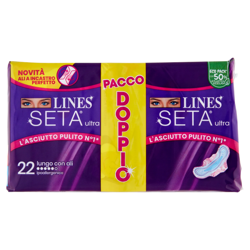 Lines Assorbenti Seta Ultra Lungo con Ali 16 pezzi