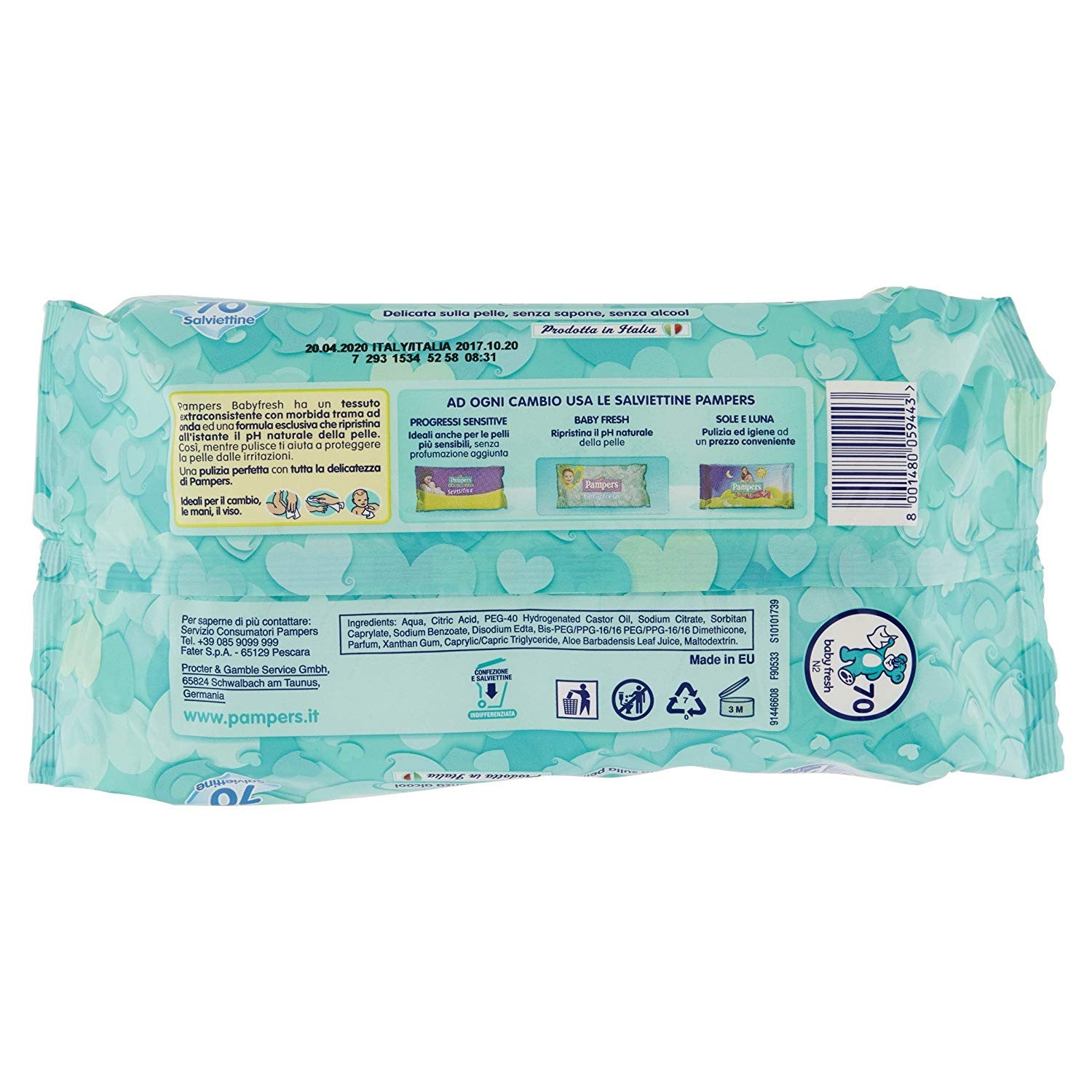 12 Confezioni da 70 Pezzi 840 Salviettine Pampers Baby Fresh - 2