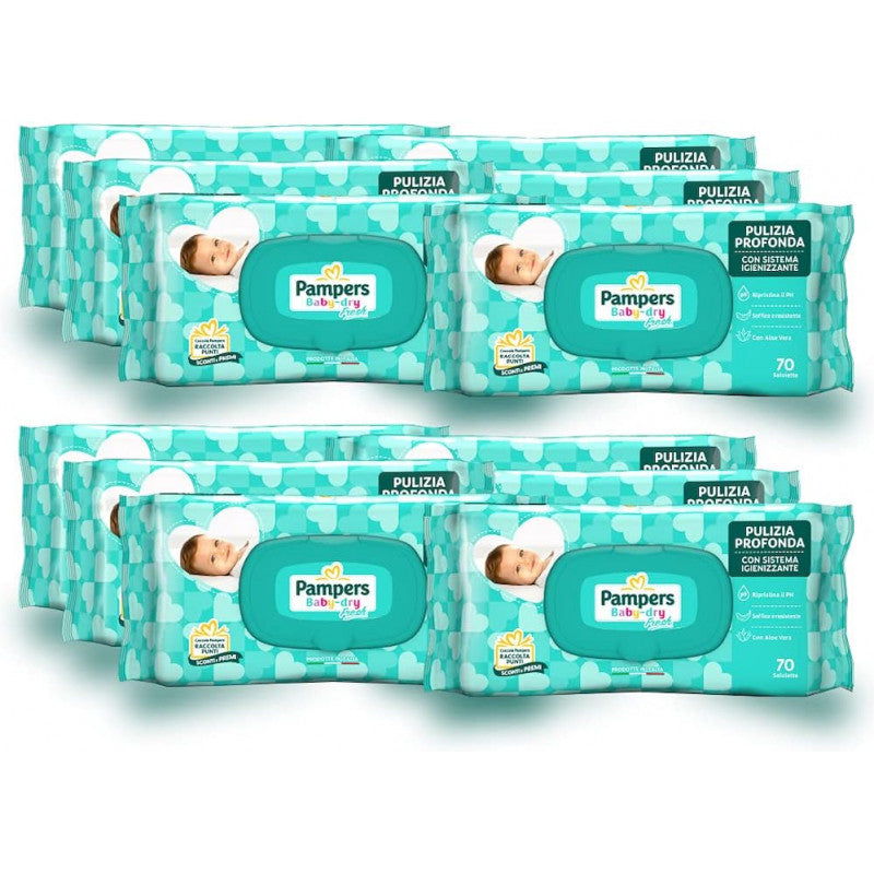 12 Confezioni da 70 Pezzi 840 Salviettine Pampers Baby Fresh