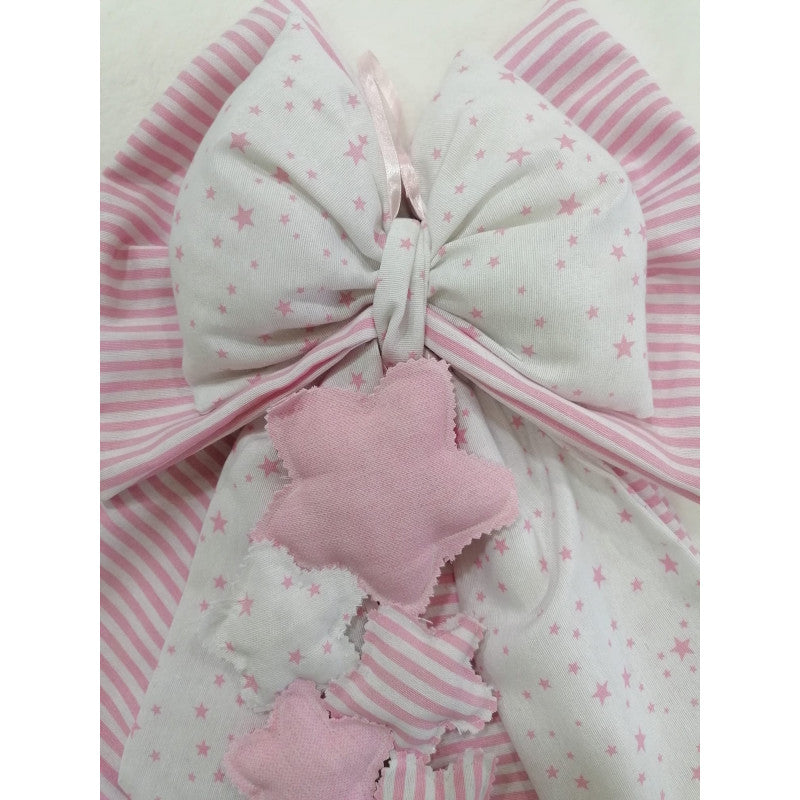 Fiocco Nascita Artigianale Rosa e Bianco - 3