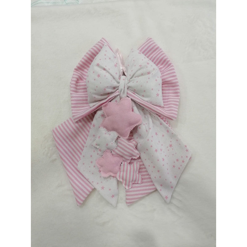 Fiocco Nascita Artigianale Rosa e Bianco - 4