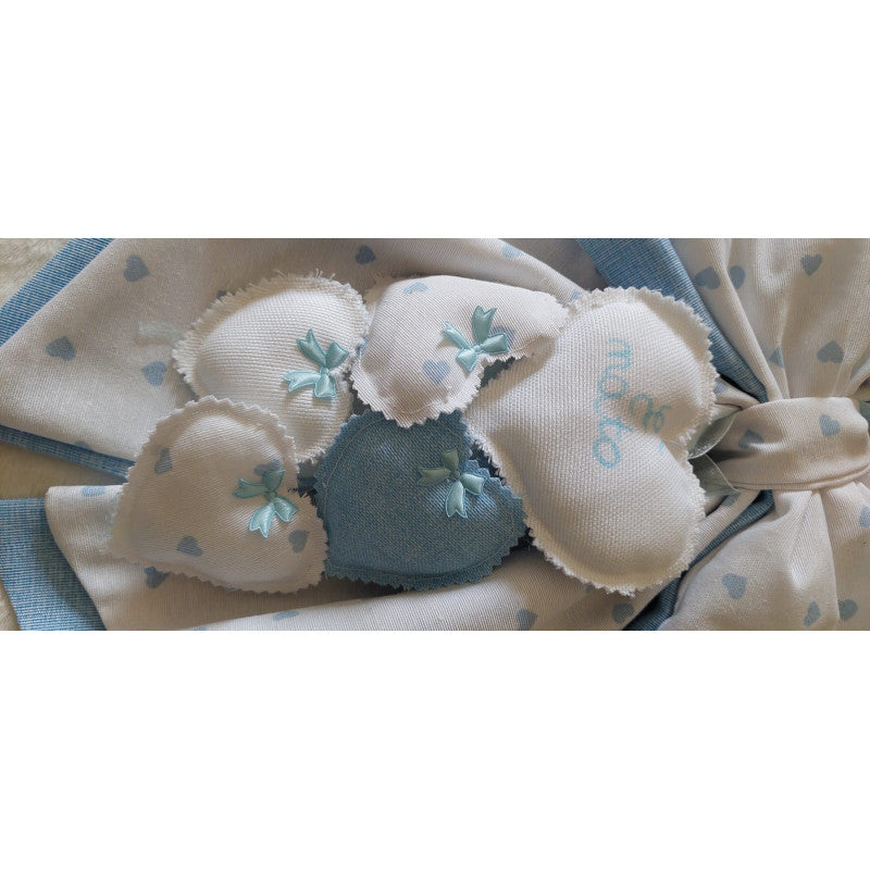 Fiocco Nascita Artigianale Azzurro con Cuori - 2