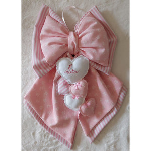 Fiocco Nascita Artigianale Rosa Con Cuori
