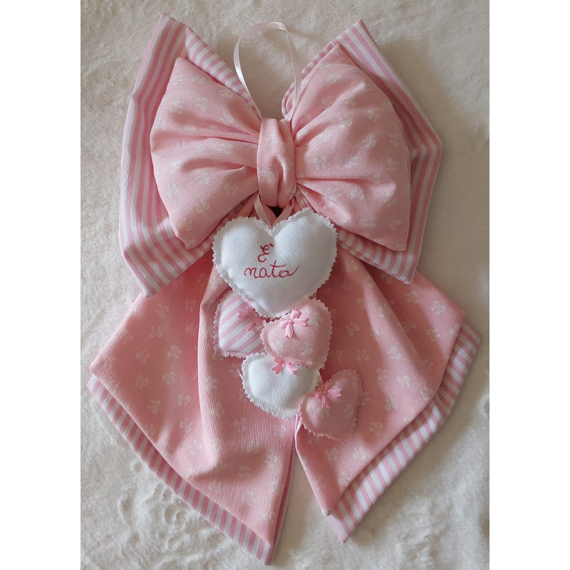 Fiocco Nascita Artigianale Rosa Con Cuori