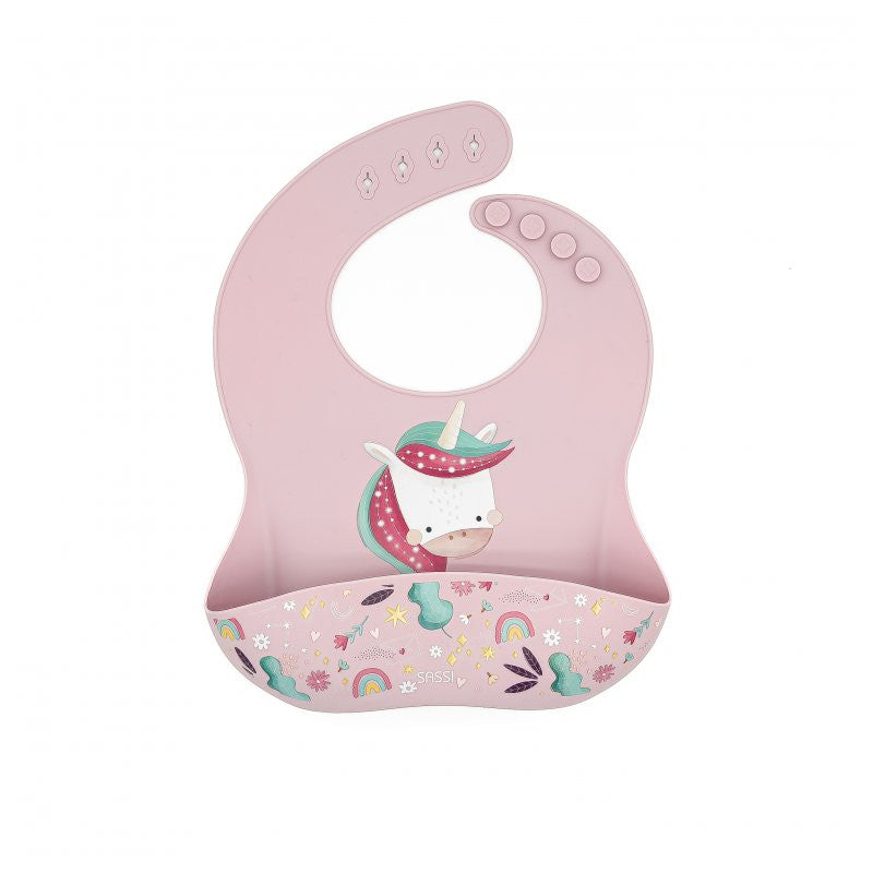 Bavaglino Con Tasca in Silicone Unicorno Sparkly