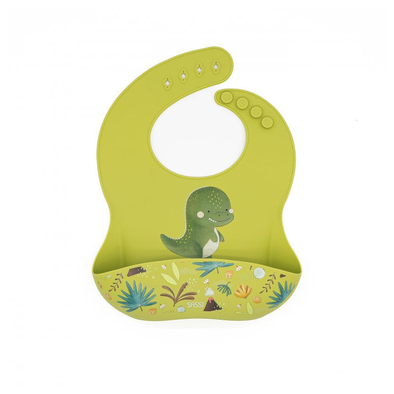 Bavaglino Con Tasca in Silicone Dinosauro Cracky