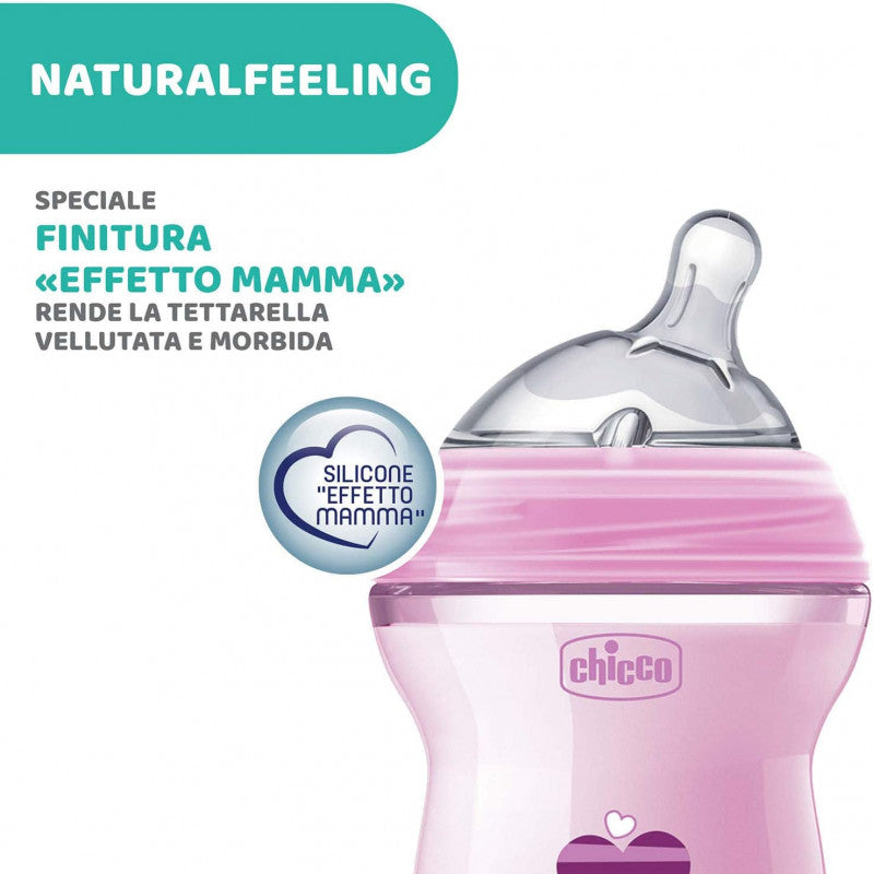 Chicco NaturalFeeling Biberon Anticolica 0+ Rosa - 6