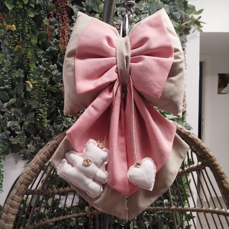Fiocchi Nascita Artigianali Orso Cuore Rosa - 3