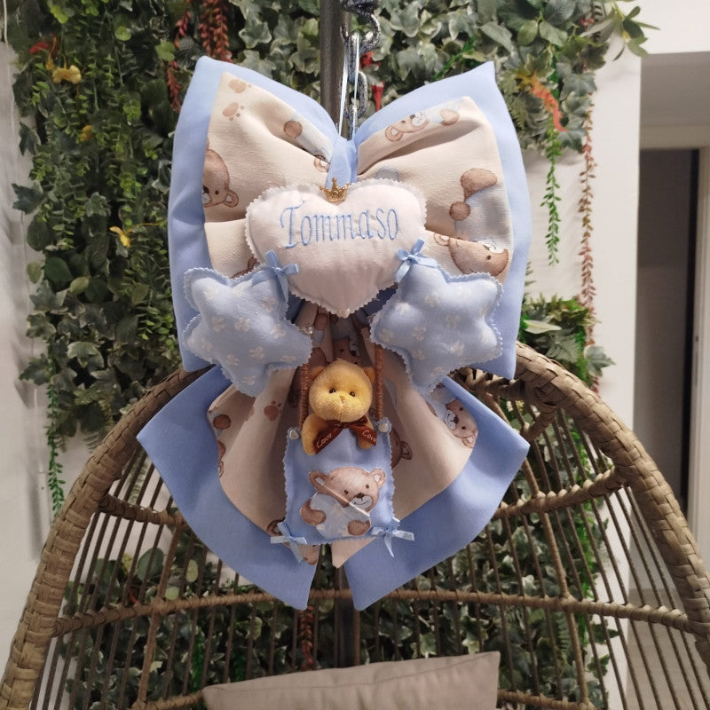 Fiocchi Nascita Artigianali Personalizzato Azzurro - 6