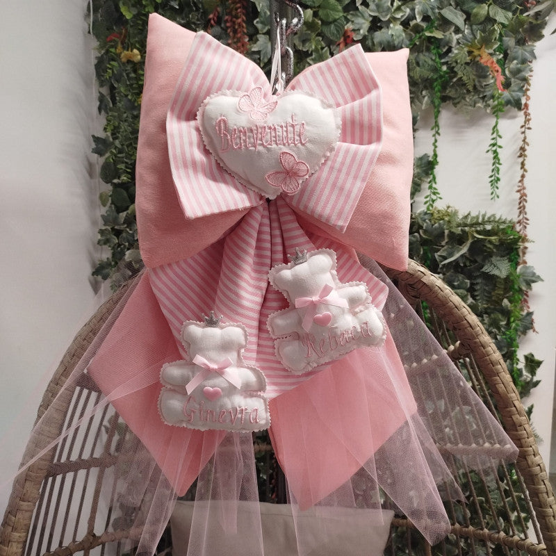 Fiocchi Nascita Gemellare Rosa Artigianale