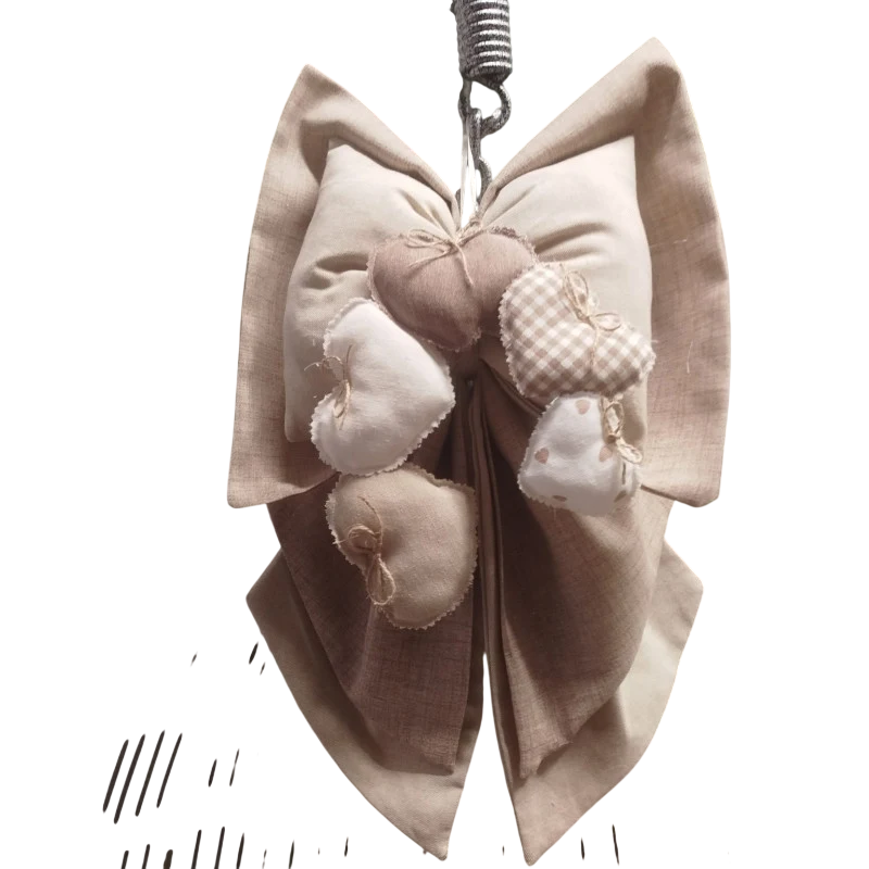 Beige Heart Birth Bow