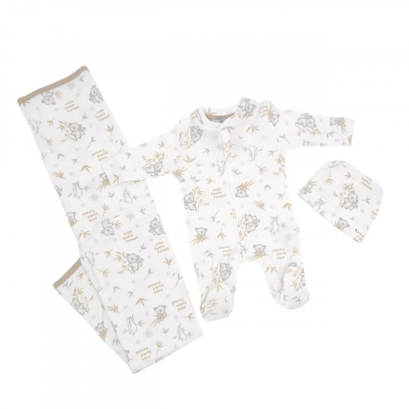 Set neonato 3 pezzi in caldo cotone Beige  0/1 mese