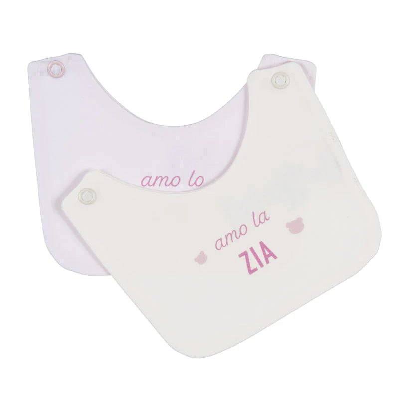 Bavaglini Nanan Rosa con scritta “Amo la zia/lo zio”.