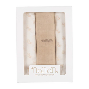 Set 3 mussole Nanan all over orsetti 80x80 cm beige