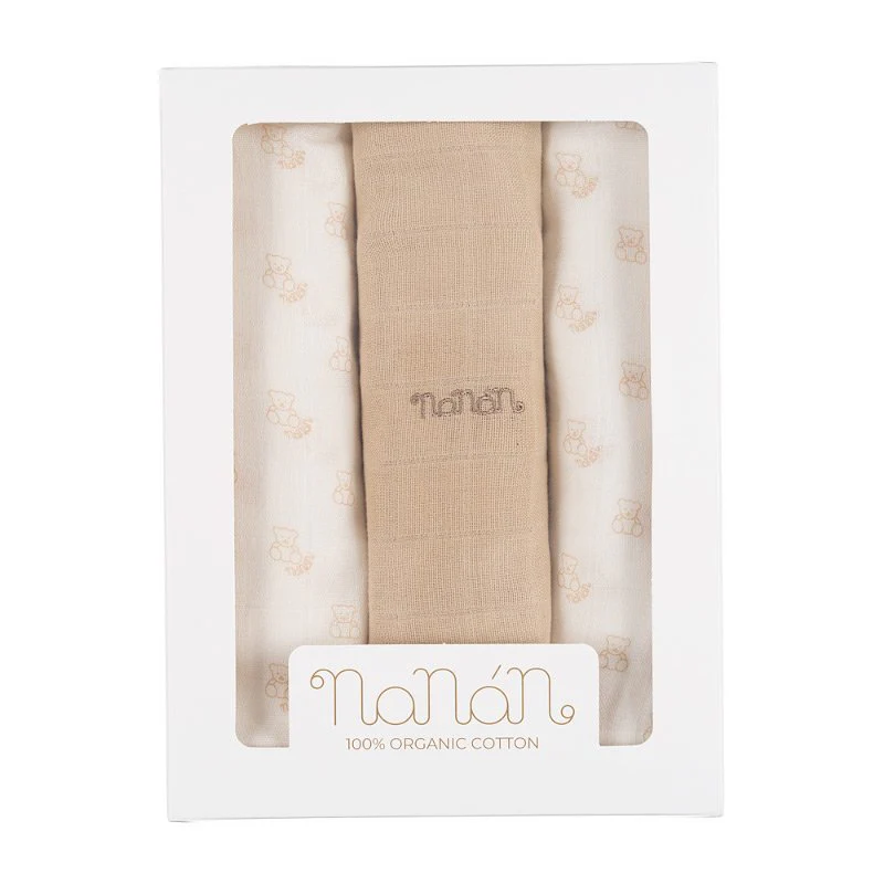 Set 3 mussole Nanan all over orsetti 80x80 cm beige
