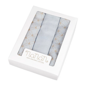 Set 3 mussole Nanan all over lettering 80x80 cm azzurro - 2
