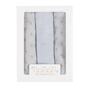 Set 3 mussole Nanan all over lettering 80x80 cm azzurro