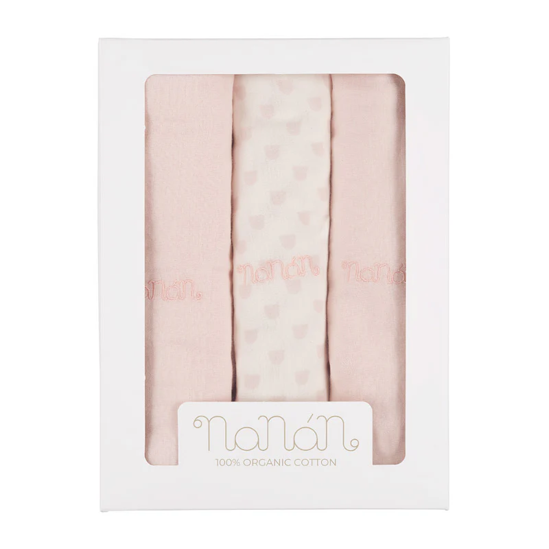 Set 3 mussole Nanan rosa 80x80 cm