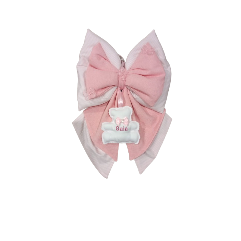Fiocco Nascita rosa con. Orso Ricamato Nome Persolazzato