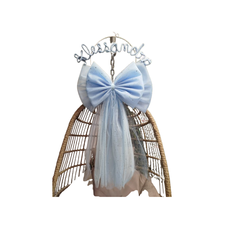 Fiocco Nascita Grande In tulle con Scritta in Tricoton