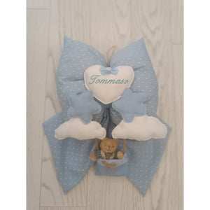 Fiocco Nascita Azzurro Orsetto Nuvola Peluche