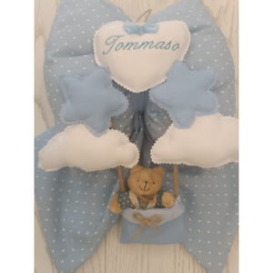Fiocco Nascita Azzurro Orsetto Nuvola Peluche - 2