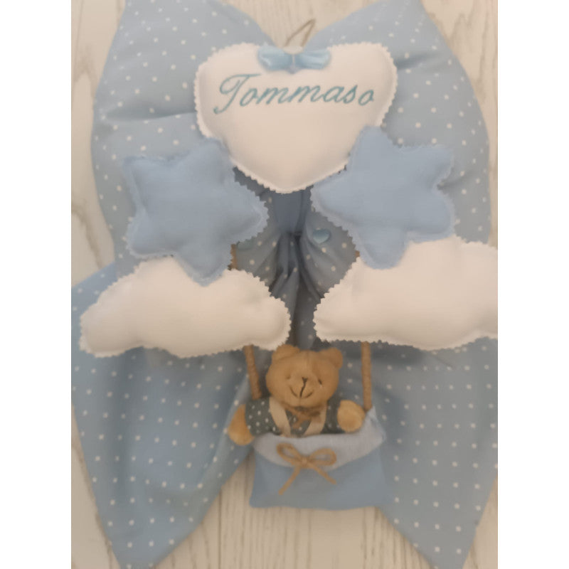 Fiocco Nascita Azzurro Orsetto Nuvola Peluche - 2