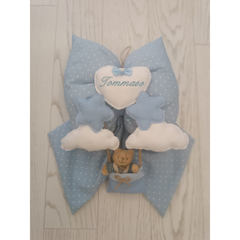 Fiocco Nascita Azzurro Orsetto Nuvola Peluche - 3