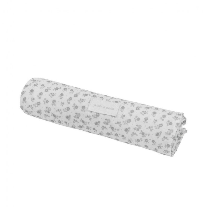 Lenzuolo con angoli per navicella + Mussola Little Bloom Fiori Grigio