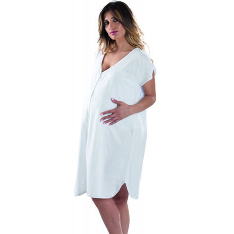 Camicia da Notte Bianca Mezza Manica Aperta Avanti - T7