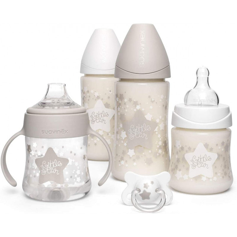 Set 4 Biberon + Ciuccio Suavinex Little Star - Bianco