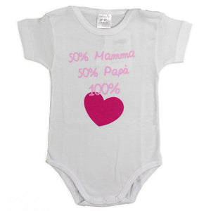 Body Mezza Manica 50% Mamma e 50% Papà Rosa - 6 Mesi
