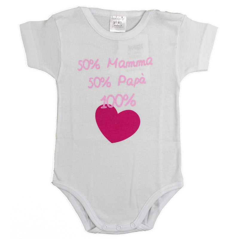 Body Mezza Manica 50% Mamma e 50% Papà Rosa - 6 Mesi
