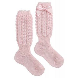 Calzino Lungo in Cotone con Fiocchetto Rosa - 23 - 26