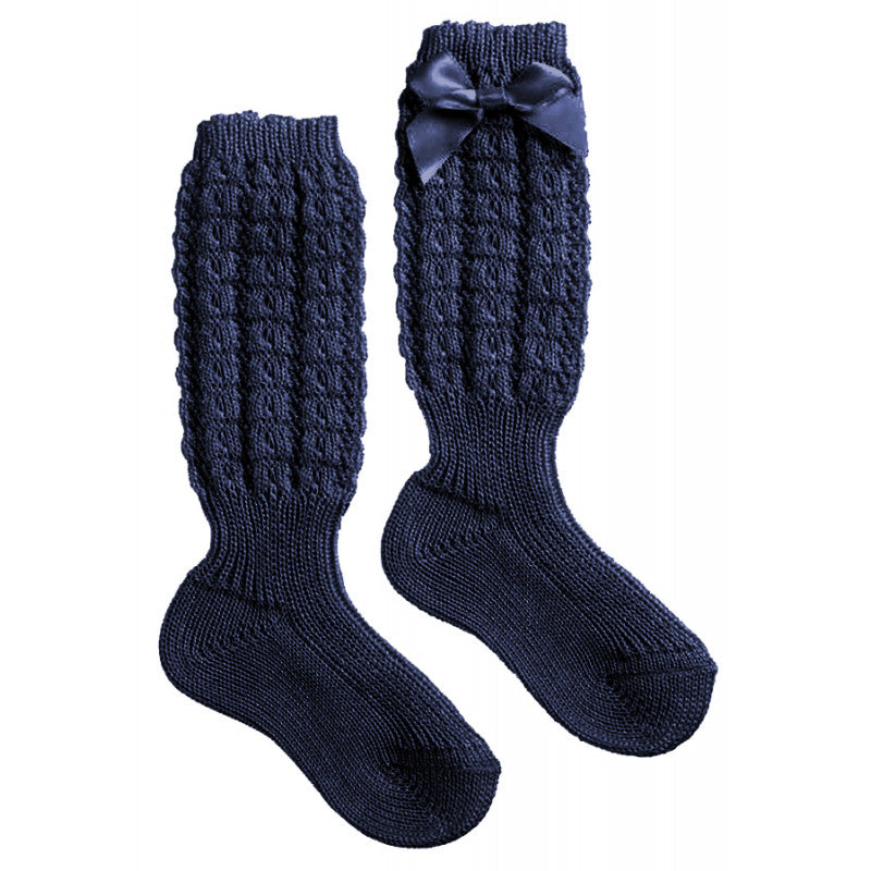 Calzino Lungo in Cotone con Fiocchetto Blu - 19 - 22