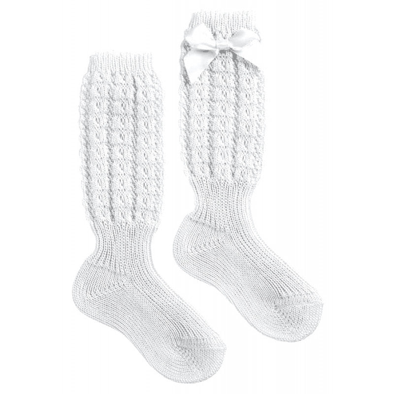Calzino Lungo in Cotone con Fiocchetto Bianco - 19 - 22