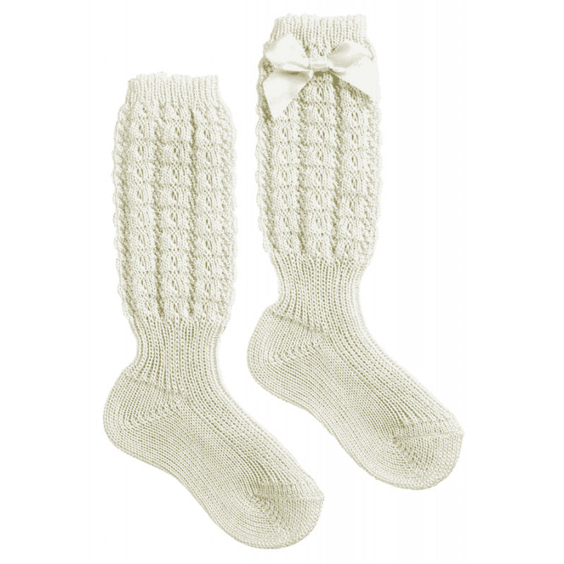 Calzino Lungo in Cotone con Fiocchetto - Panna