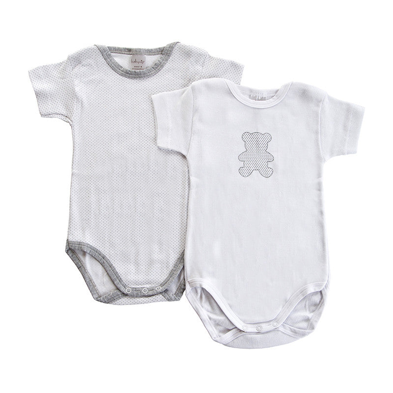 Set 2 Body Neonato a Mezza Manica Pois Grigio - 6 Mesi