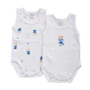 Set 2 Body Neonato a Giro Manica Orsetto Azzurro - 6 Mesi