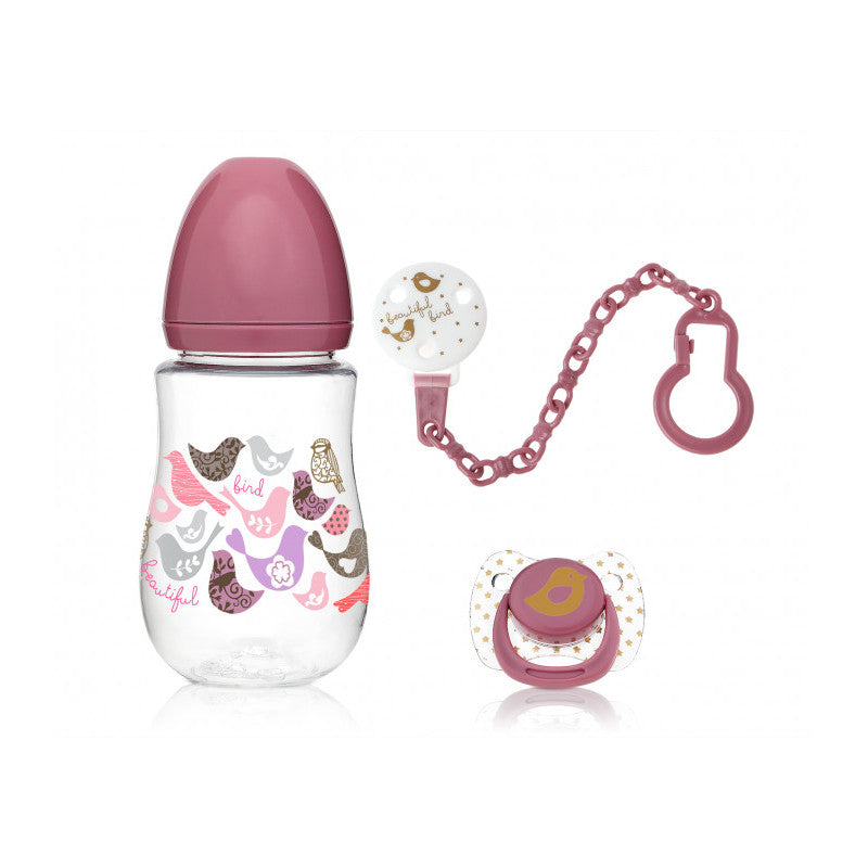 Set Biberon, Ciuccio e Clip - Rosa