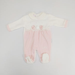 Tutina In Ciniglia Con Ricamo Rosa 6/9 Mesi