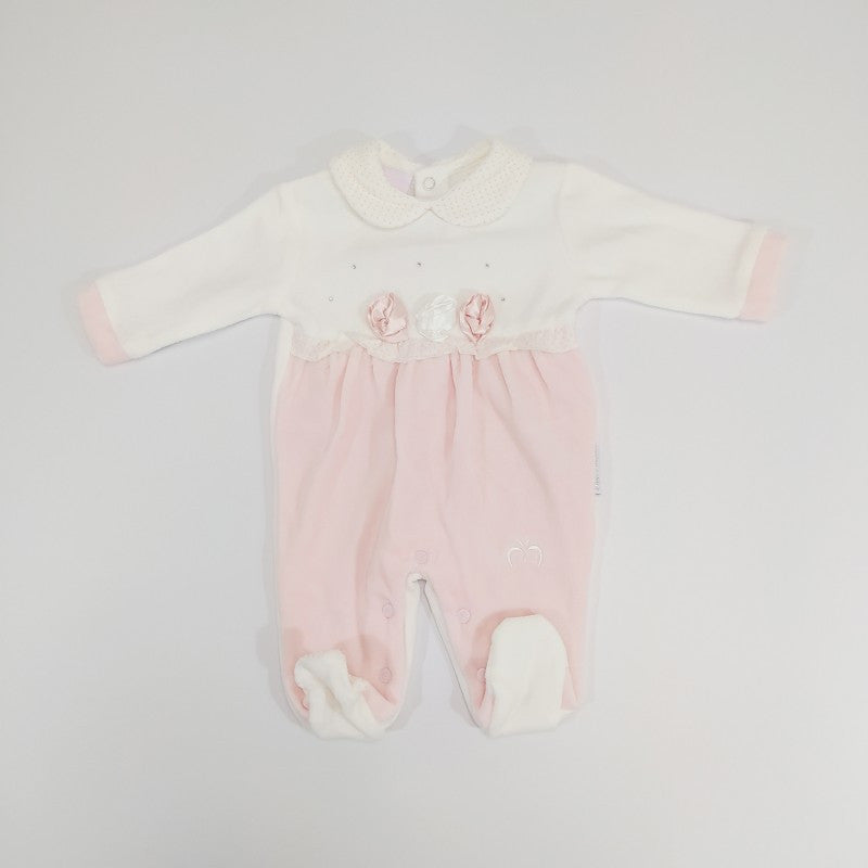 Tutina In Ciniglia Con Ricamo Rosa 6/9 Mesi