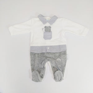 Tutina In Ciniglia Con Ricamo Bianco Grigio 3/6 Mesi