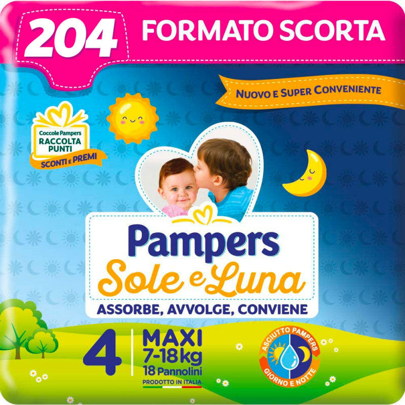 Pannolini Pampers Sole e Luna Misura 4 - Pacco Scorta