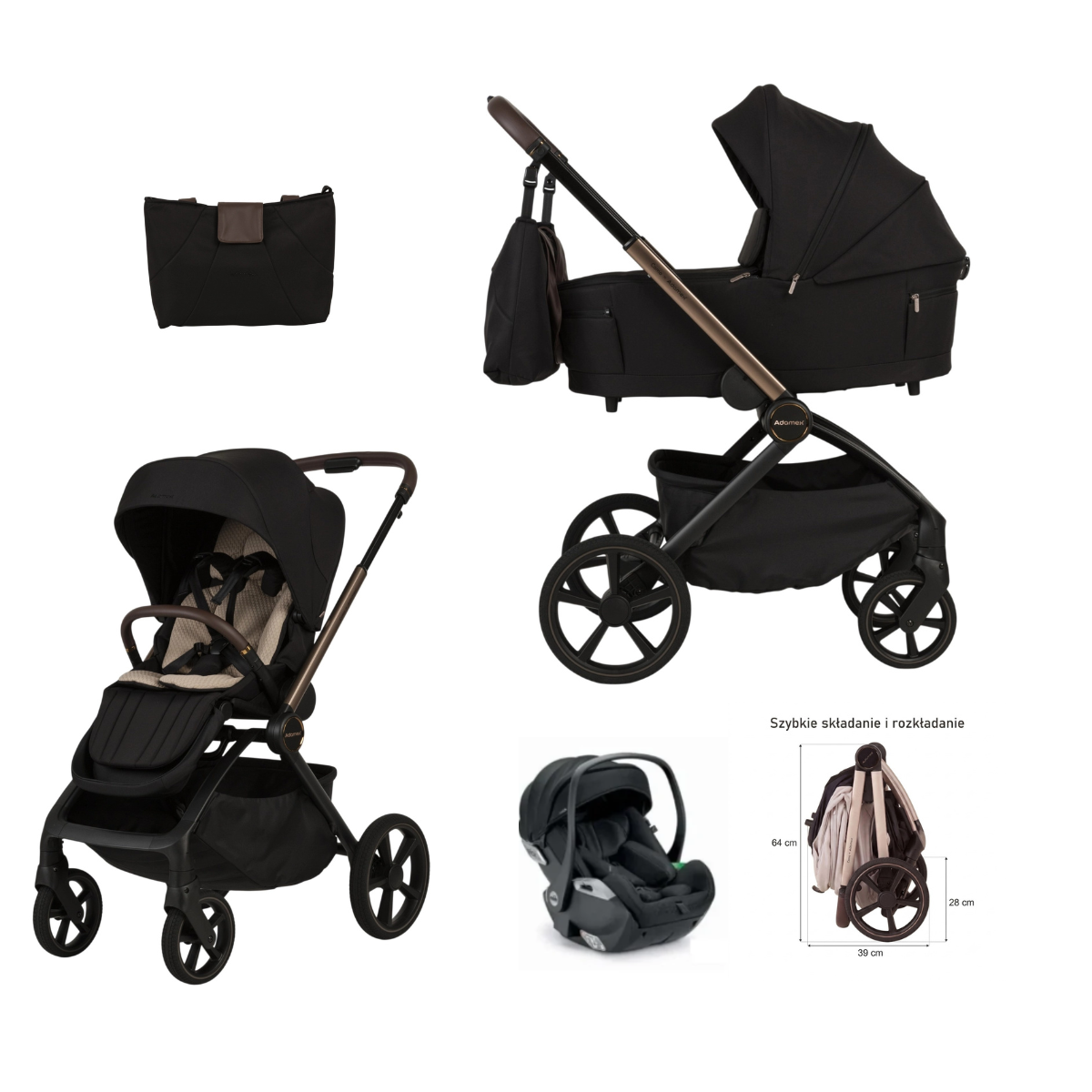 Trio Como Adamex Con Seggiolino Reclinabile Satin Carbon